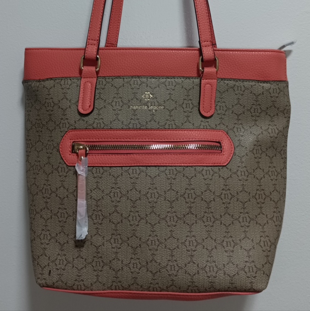 Nanette Lepore light brown and orange accent leather shoulder bag